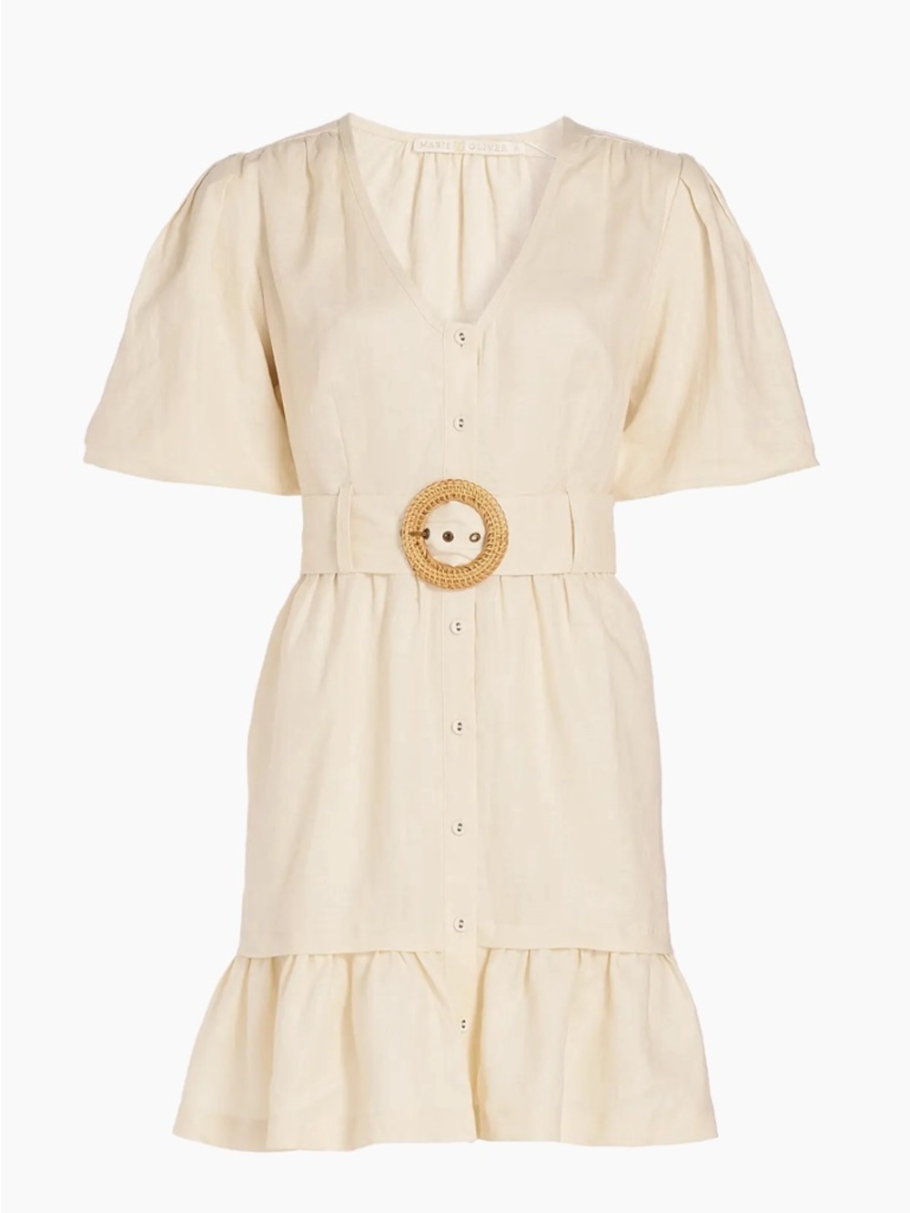 Marie Oliver Cream Button-Front Mini Dress with Woven Belt